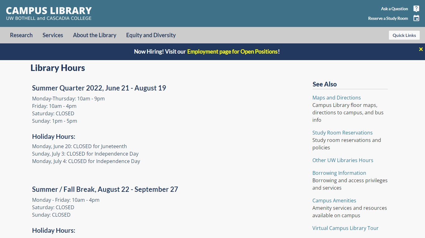 Hours - Library Hours - UW Bothell / Cascadia College Campus Library at ...